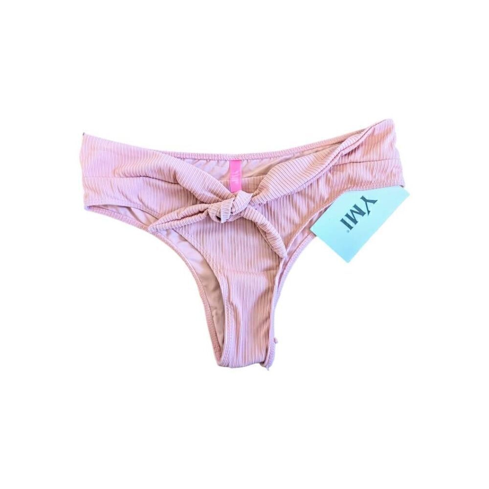 NWT YMI Pink Ribbed Bikini Bottoms with Tie Belt on Front Women's Size Extra Lar